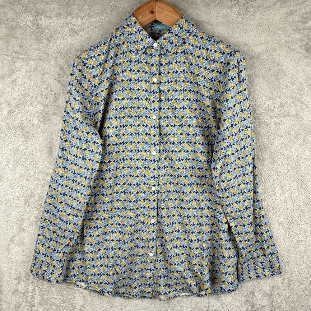 J. McLaughlin Pineapple Print Button Up Blouse Womens L Novelty Print Cotton